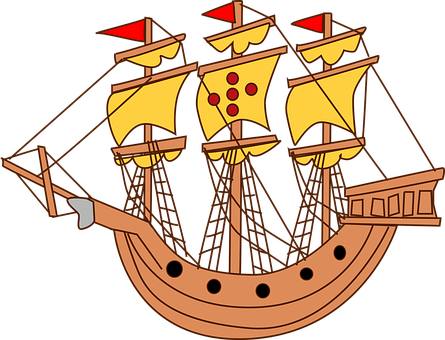 Cartoon Galleon Ship Illustration PNG