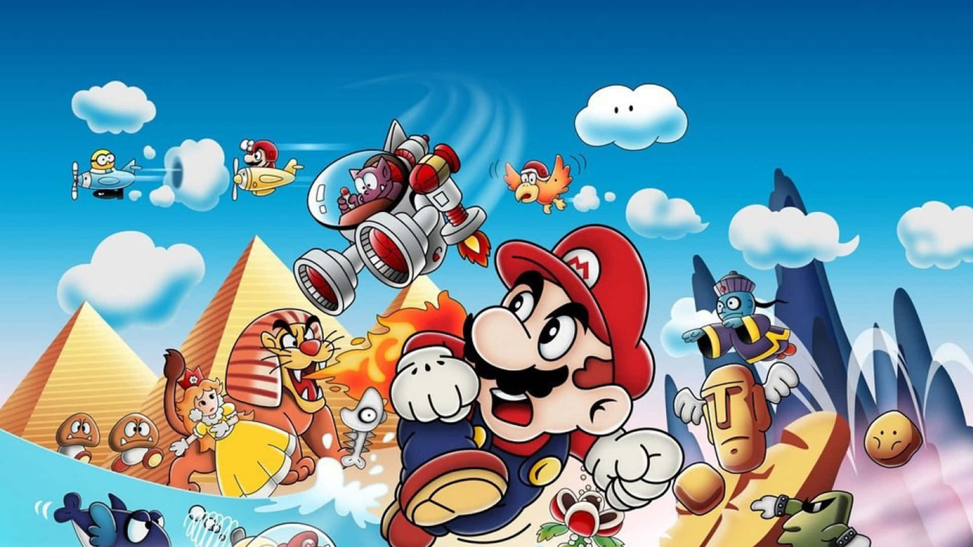 Cartoon characters having fun playing video games Wallpaper