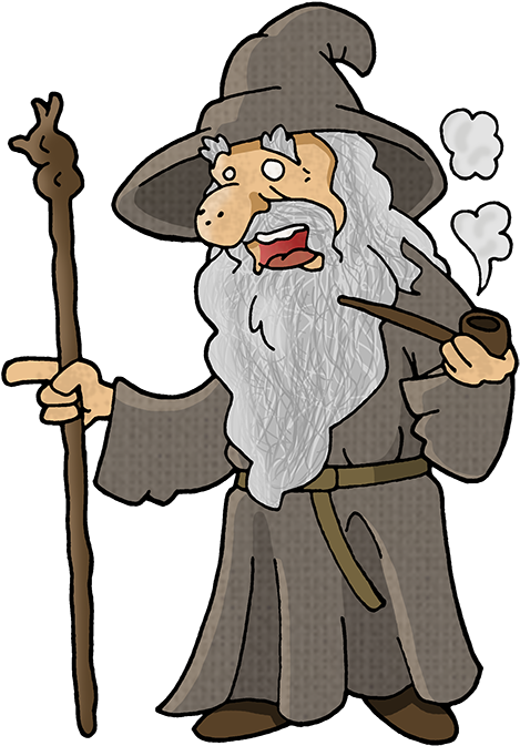 Cartoon Gandalf With Staffand Pipe PNG