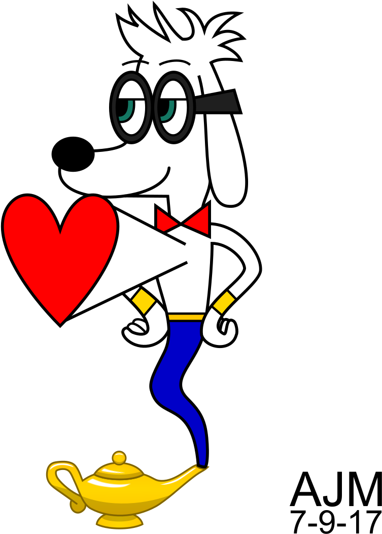 Cartoon Genie Dogwith Heartand Lamp PNG