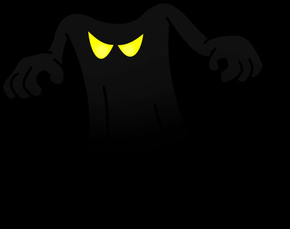 Cartoon Ghost Glowing Eyes Black Background PNG