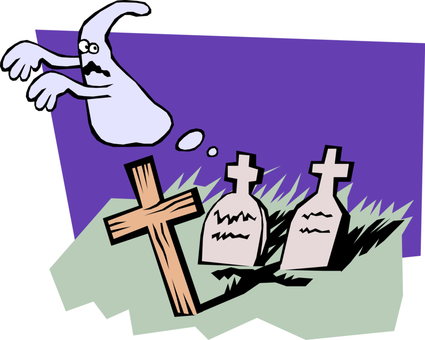 Cartoon Ghost Haunting Graveyard PNG