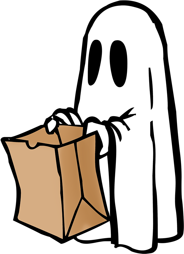 Cartoon Ghost Holding Paper Bag PNG