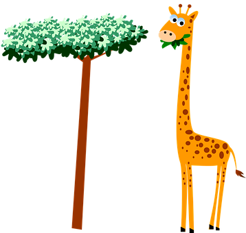 Cartoon Giraffe Eating Leaves PNG