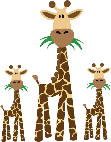Cartoon Giraffe Family Illustration PNG