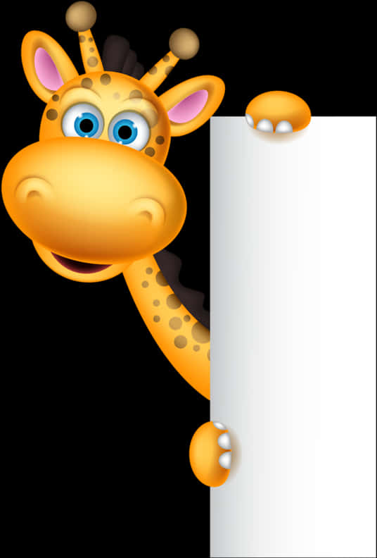 Cartoon Giraffe Peeking Blank Sign PNG