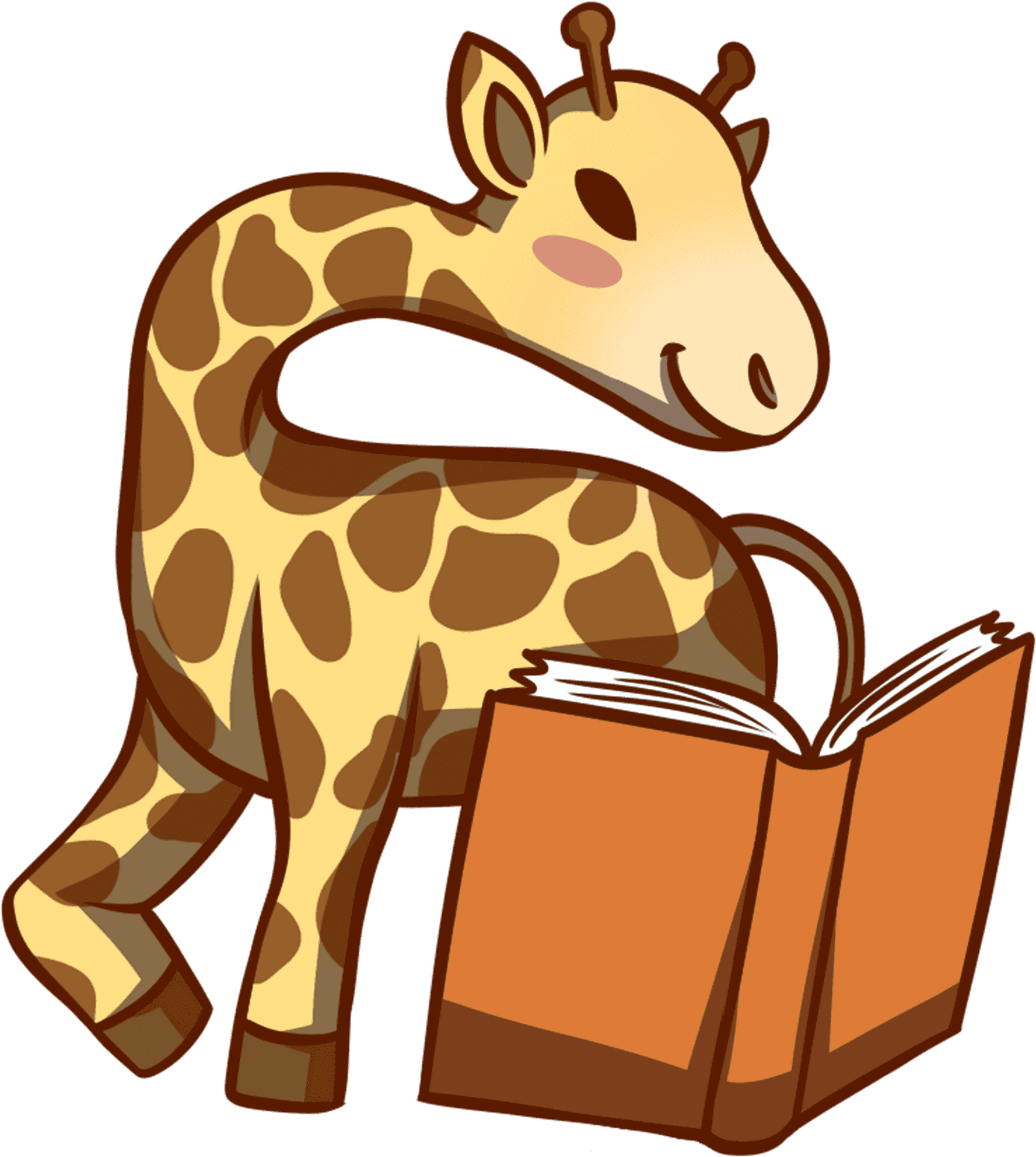 Cartoon Giraffe Reading Book.png PNG