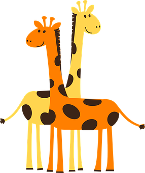 Cartoon Giraffes Friendly Pose PNG