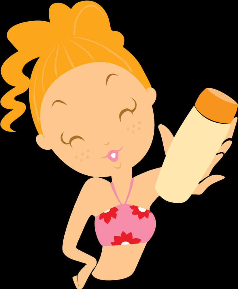 Cartoon Girl Applying Sunscreen PNG