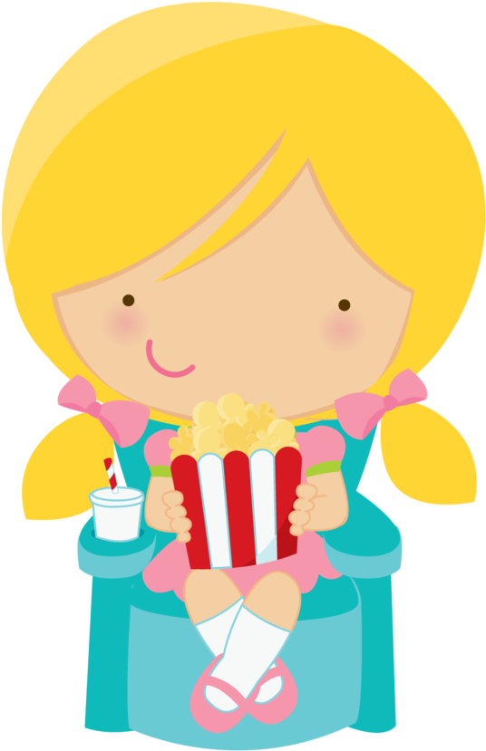 Cartoon Girl Eating Popcorn PNG