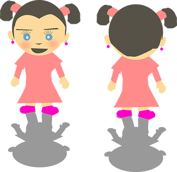 Cartoon Girl Frontand Back View PNG