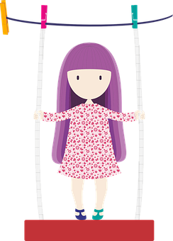 Cartoon Girl Hanging Clothesline PNG