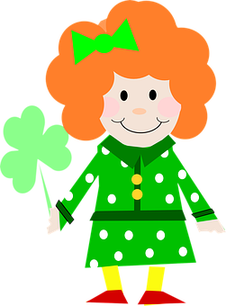 Cartoon Girl Holding Clover PNG