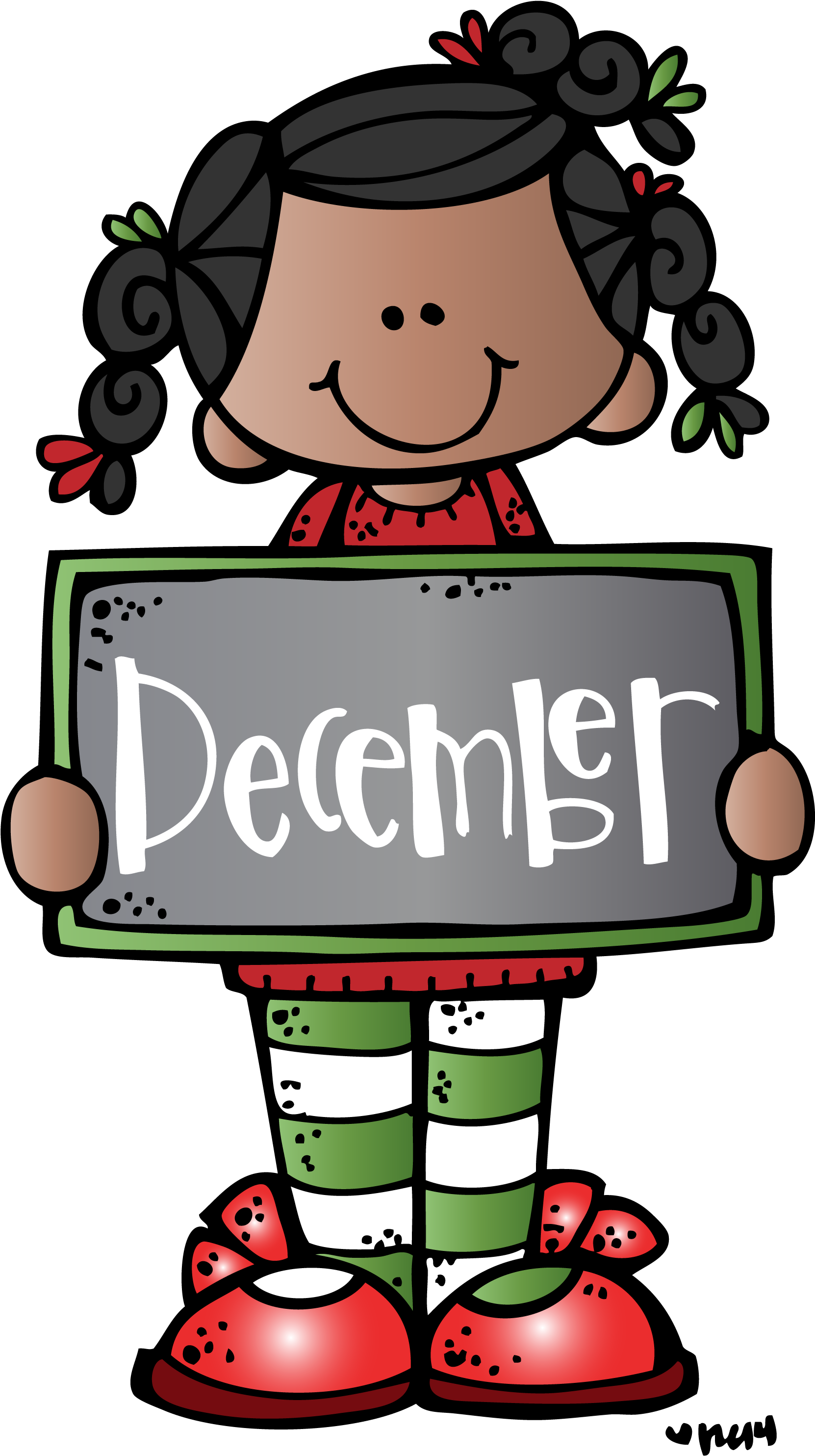 Cartoon Girl Holding December Sign PNG