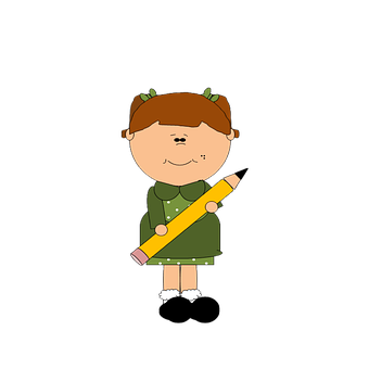 Cartoon Girl Holding Pencil PNG