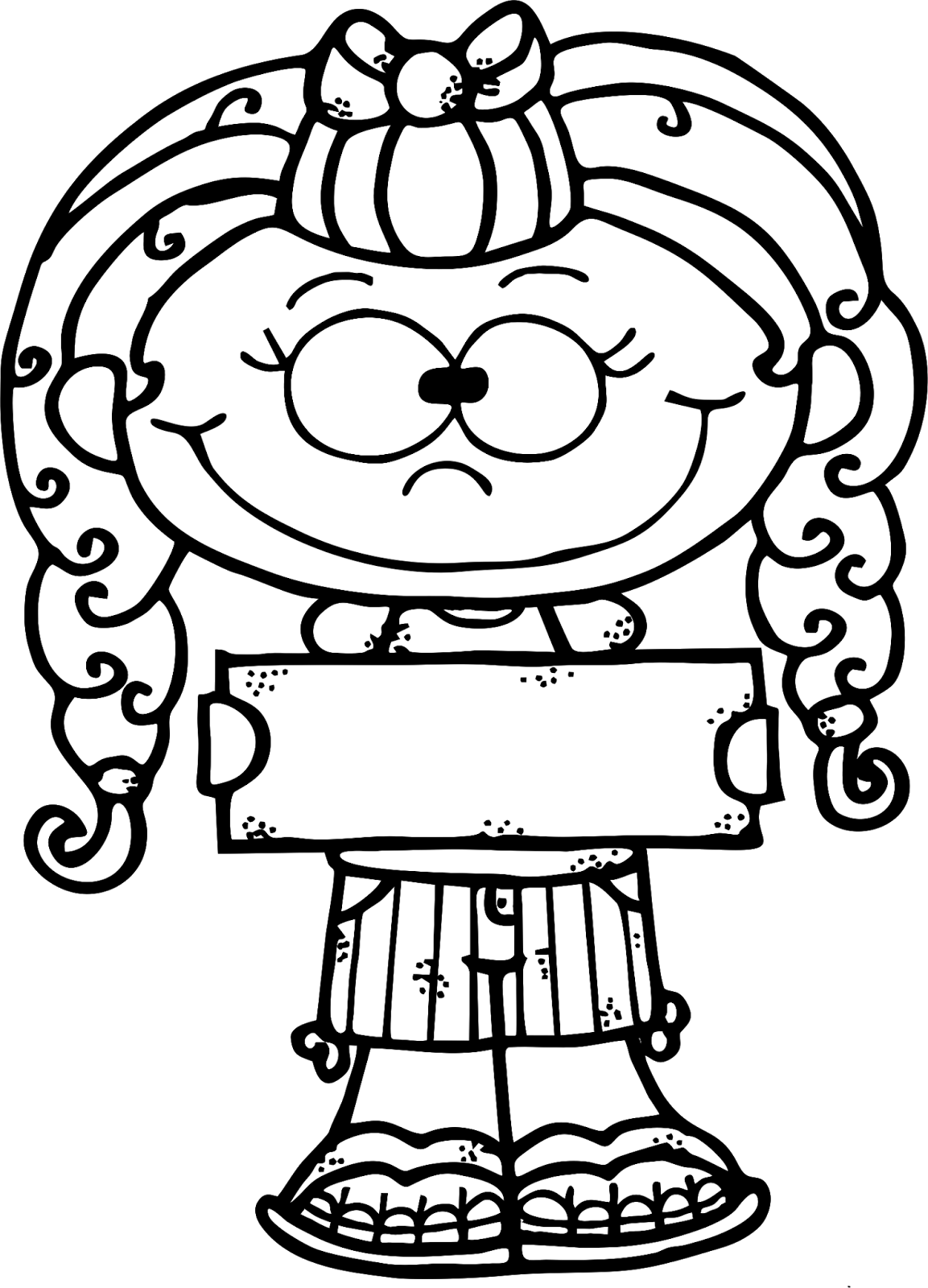 Cartoon Girl Holding Sign Black And White PNG