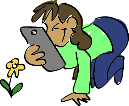 Cartoon Girl Photographing Flower PNG