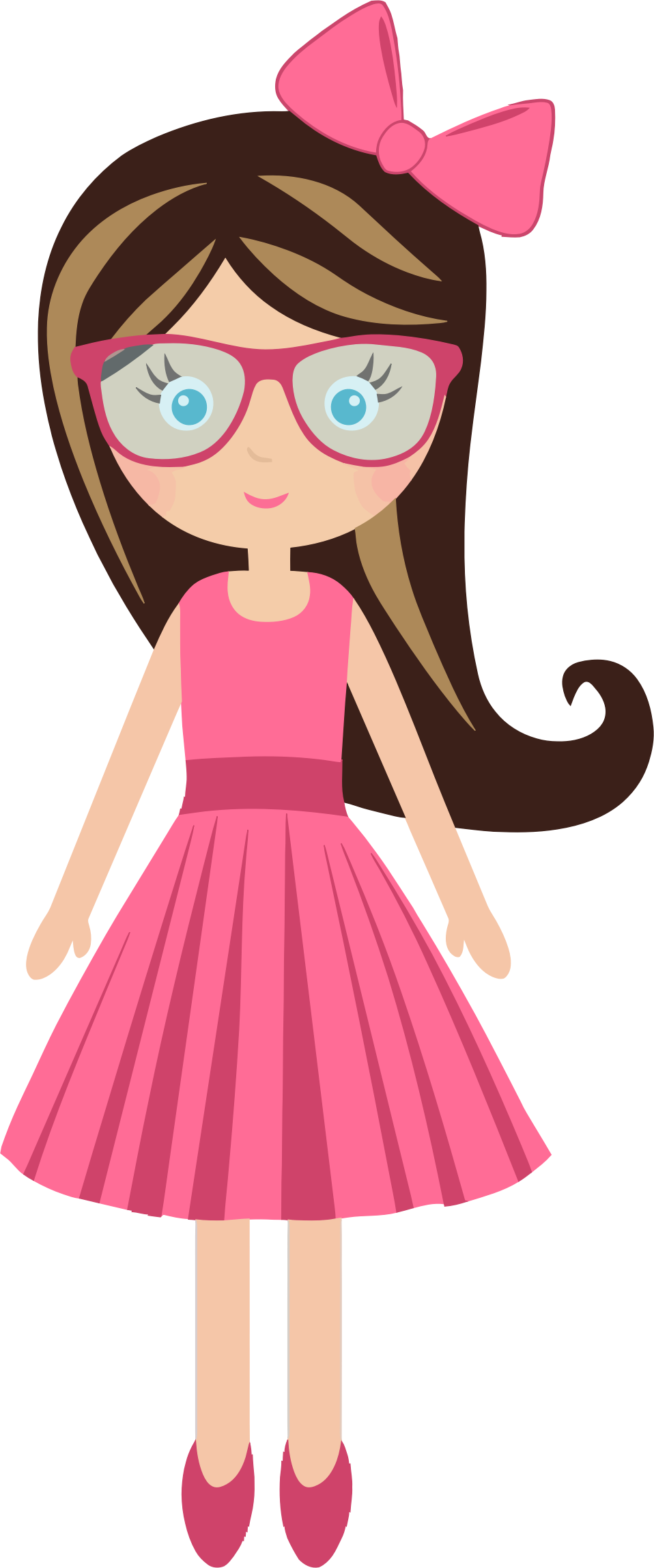 Download Cartoon Girl Pink Dress Eyeglasses | Wallpapers.com