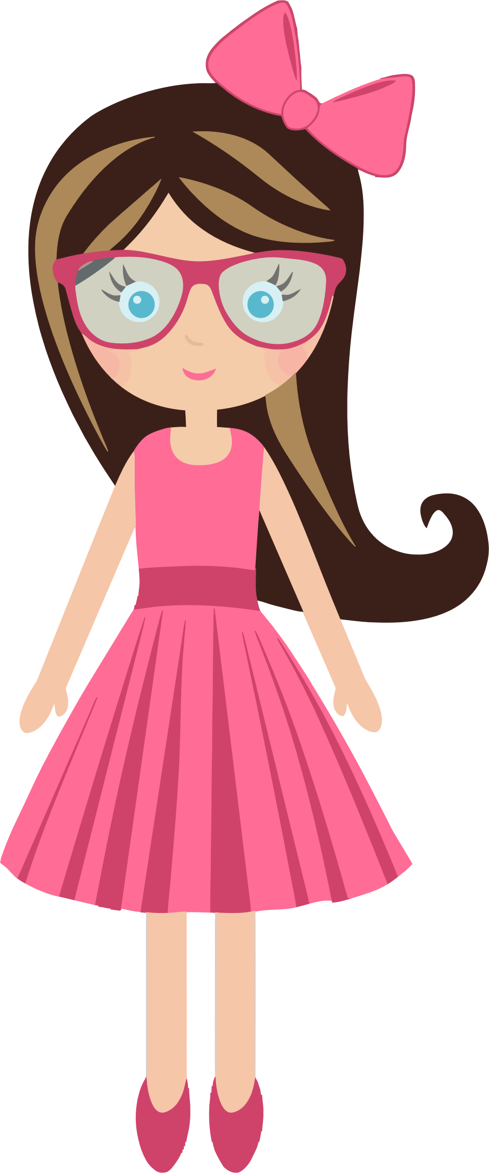 Cartoon Girl Pink Dress Eyeglasses PNG