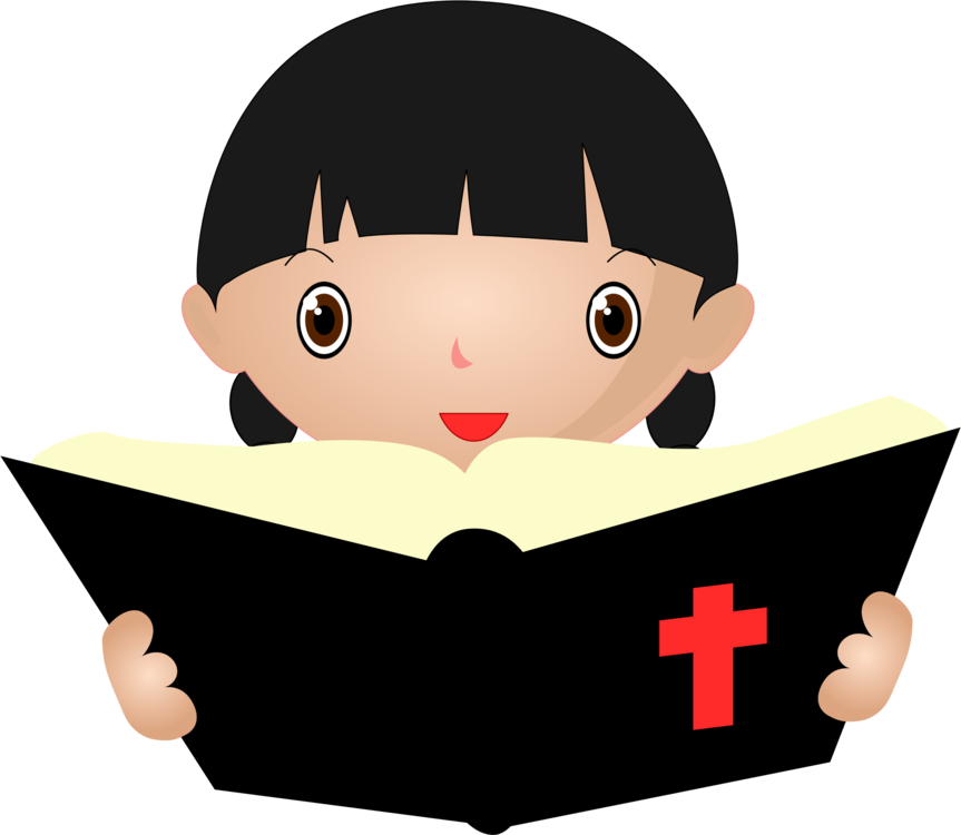 Cartoon Girl Reading Bible PNG