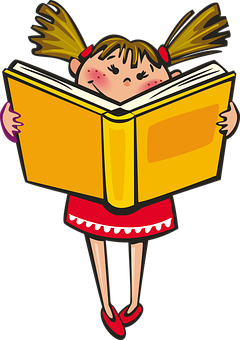 Cartoon Girl Reading Book PNG