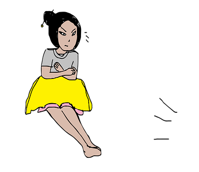 Cartoon Girl Sitting Cross Armed PNG