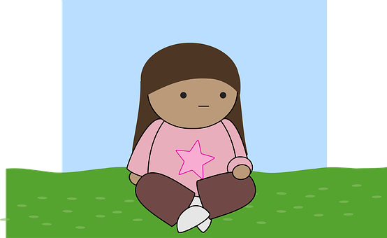 Cartoon Girl Sitting On Grass PNG