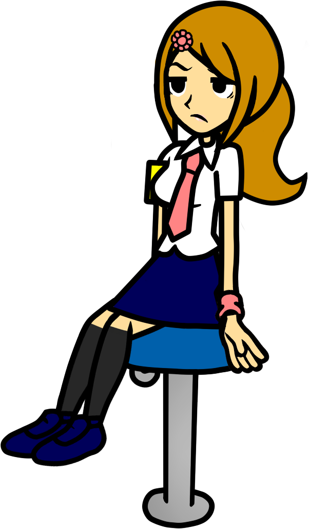 Cartoon Girl Sitting Sadly PNG