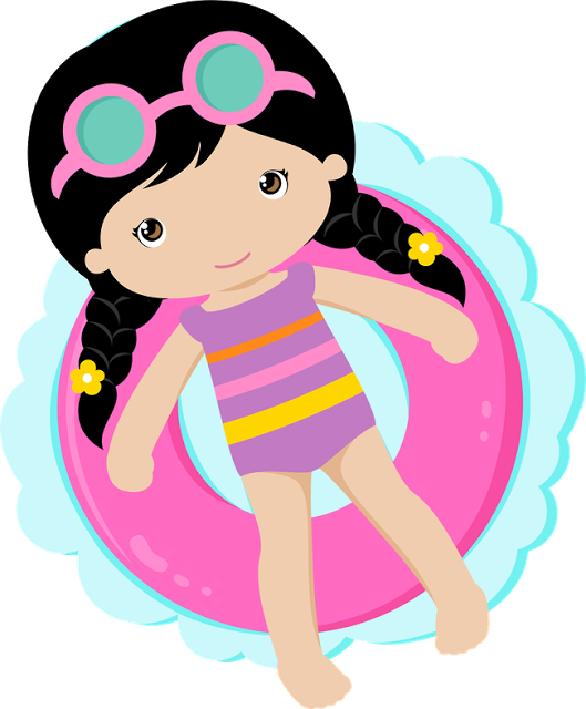 Cartoon Girl Swimming Ring Illustration PNG