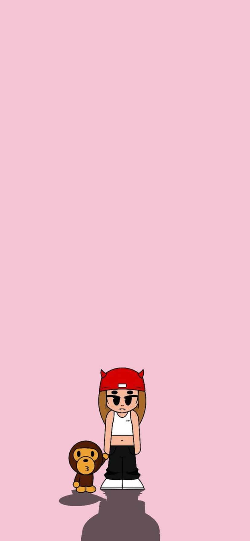 Cartoon Girland Teddy Bear Pink Background Wallpaper