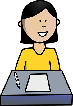 Cartoon Girlat Desk PNG