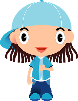 Cartoon Girlin Blue Capand Outfit PNG