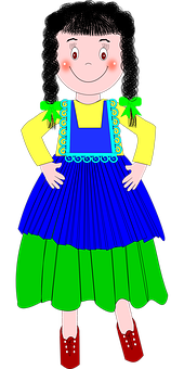 Cartoon Girlin Colorful Dress PNG