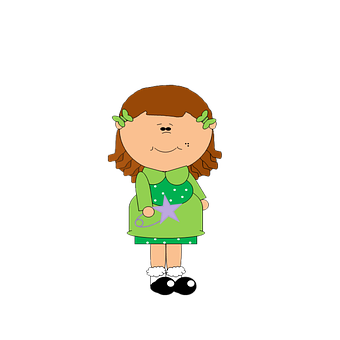 Cartoon Girlin Green Dress PNG