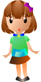 Cartoon Girlin Green Shirt PNG