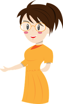 Cartoon Girlin Orange Dress PNG