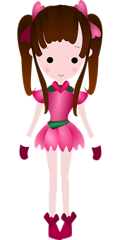 Cartoon Girlin Pink Dress PNG