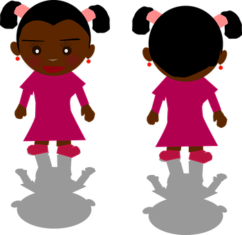 Cartoon Girlin Pink Dress Frontand Back View PNG