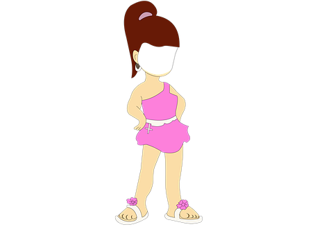Cartoon Girlin Pink Dress PNG