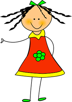 Cartoon Girlin Red Dress PNG