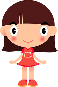 Cartoon Girlin Red Dress PNG