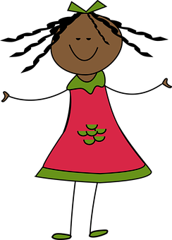 Cartoon Girlin Red Dress PNG