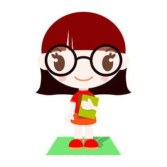 Cartoon Girlwith Book PNG