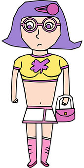 Cartoon Girlwith Purple Hairand Glasses PNG