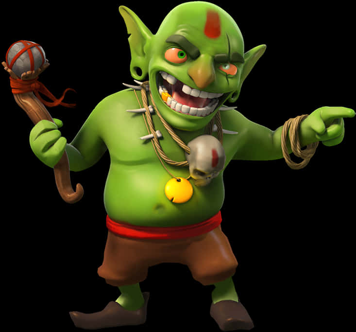 Cartoon Goblinwith Staff PNG