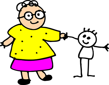 Cartoon Grandmaand Child Drawing PNG