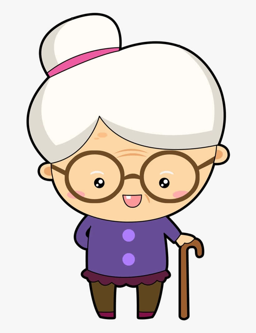 Cartoon Grandmother With Cane Wallpaper