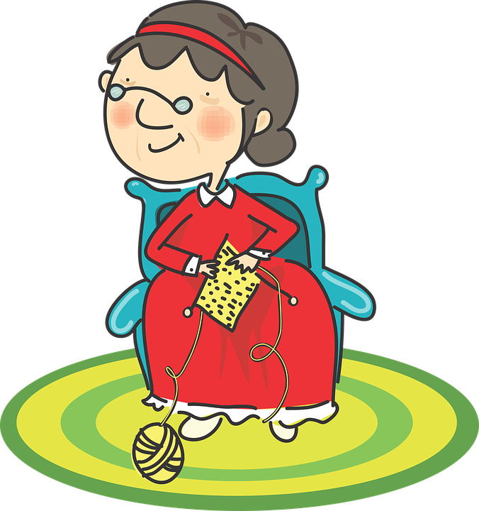 Cartoon Granny Knitting PNG