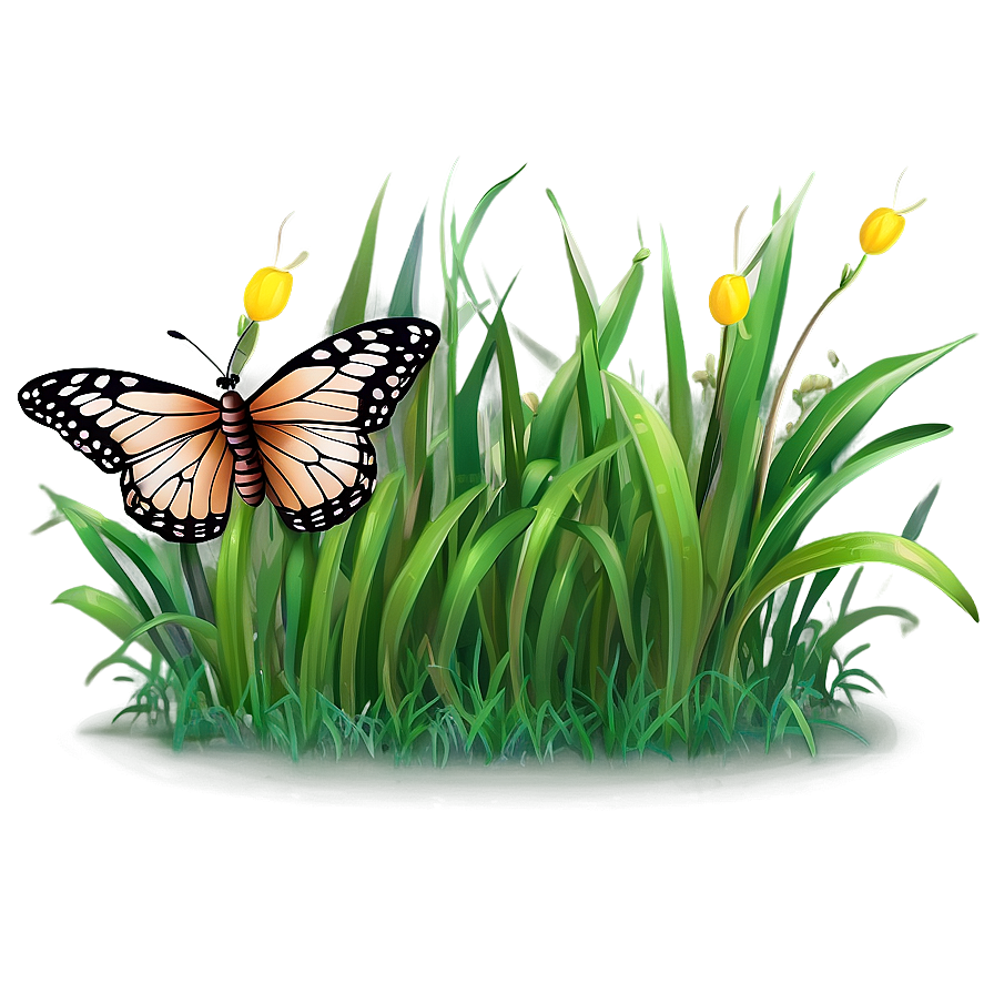 Cartoon Grass With Butterfly Png Off1 PNG