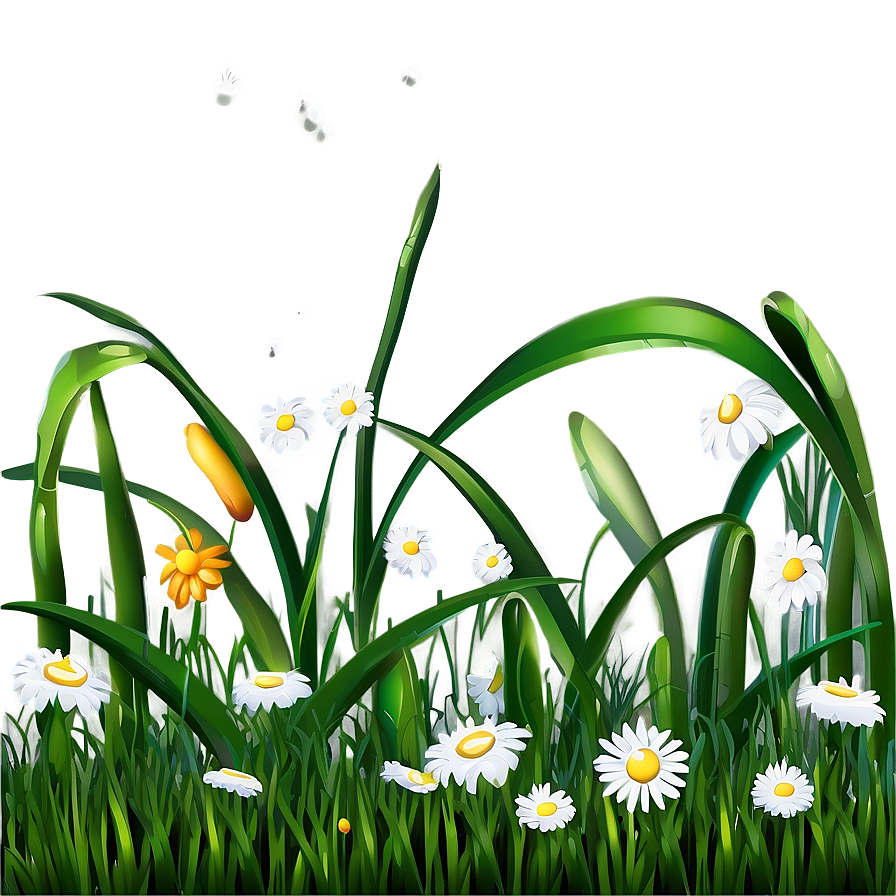 Cartoon Grass With Daisies Png 06122024 PNG